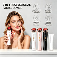 3 in 1 Red Light Handle Facial Device Portable V Shaped Face Lifting Slimming Massager for Neck Skin Tightening Anti-Aging Skincare Tool For Women Travel Home Use Gift