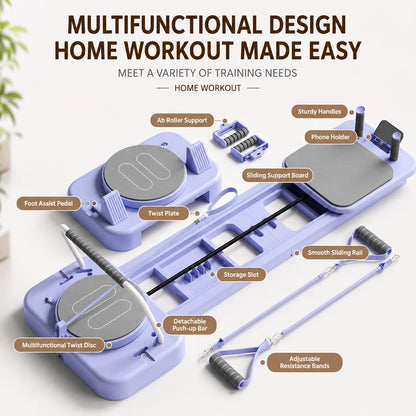 Foldable Portable Pilates Reformer Board with Resistance Bands Eco‑Friendly Home Body Workout Machine