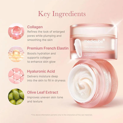MEDICUBE TRIPLE COLLAGEN CREAM 4.0_50ml_LR, Soft Skin Touch, Rich Texture, Korean Cosmetics, Korean Skincare