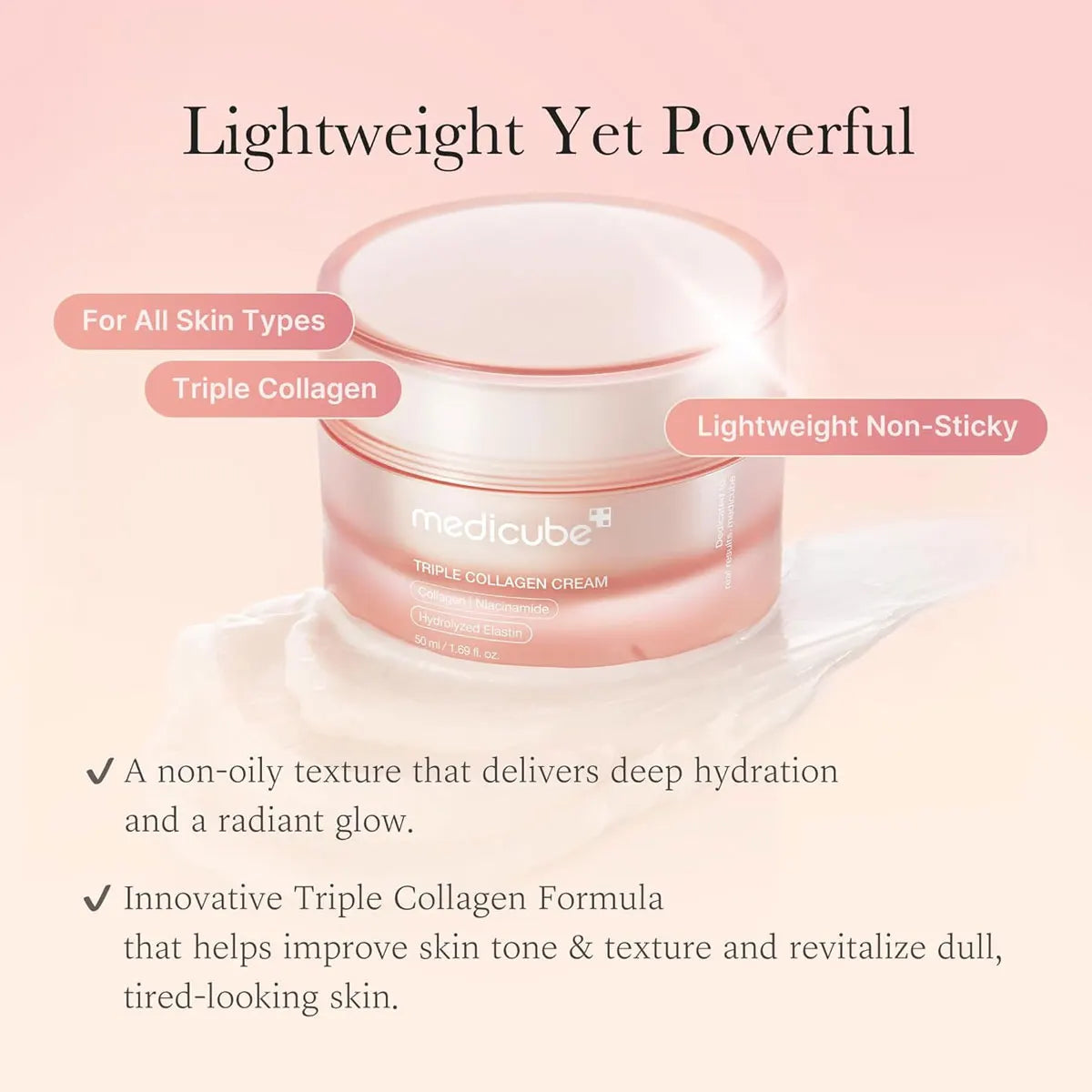 MEDICUBE TRIPLE COLLAGEN CREAM 4.0_50ml_LR, Soft Skin Touch, Rich Texture, Korean Cosmetics, Korean Skincare