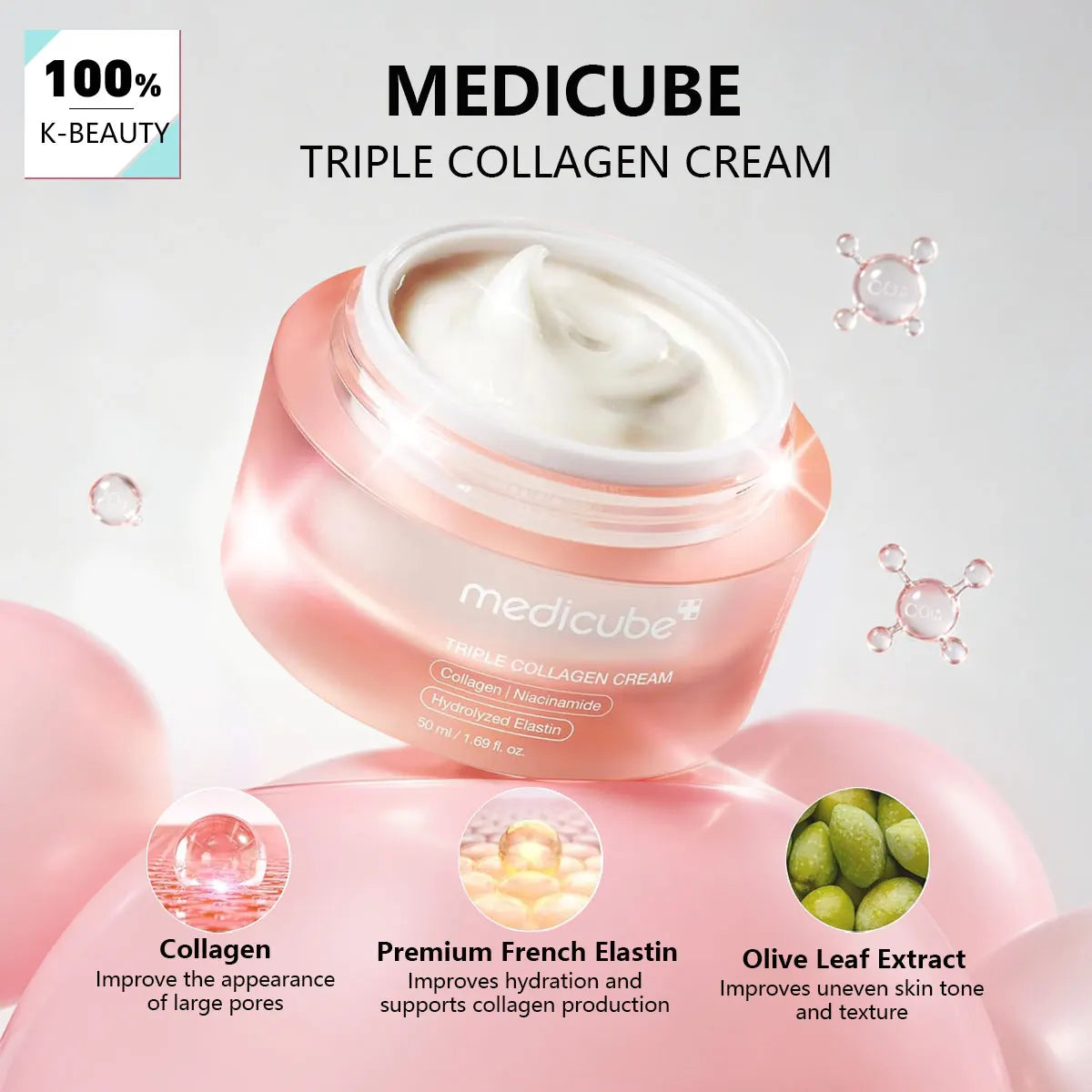 MEDICUBE TRIPLE COLLAGEN CREAM 4.0_50ml_LR, Soft Skin Touch, Rich Texture, Korean Cosmetics, Korean Skincare
