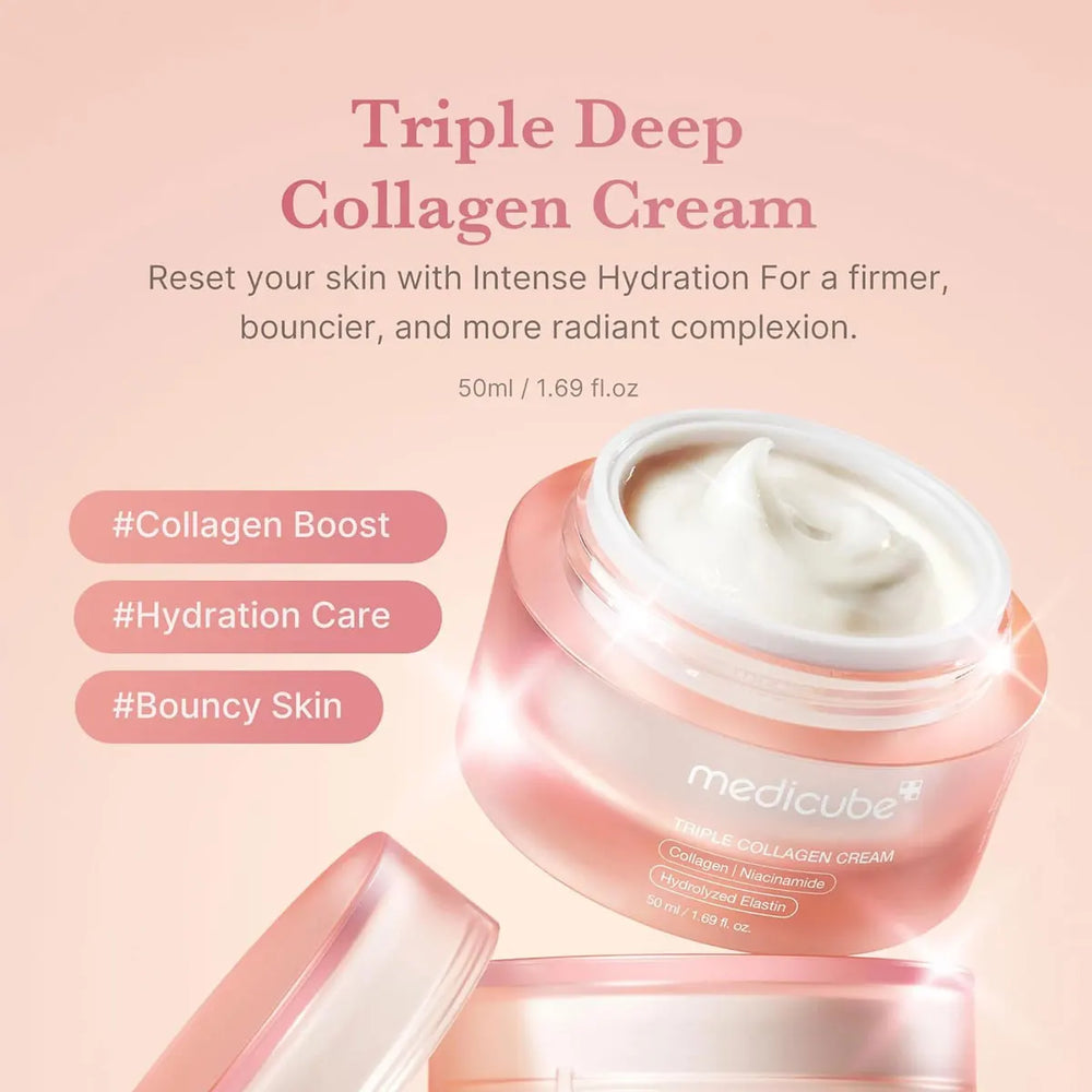 MEDICUBE TRIPLE COLLAGEN CREAM 4.0_50ml_LR, Soft Skin Touch, Rich Texture, Korean Cosmetics, Korean Skincare